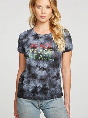 ✨ CHASER Rasta Peace Cloudy Tie-Dye Linen Blend Embroidered Tee Size Small ✨
